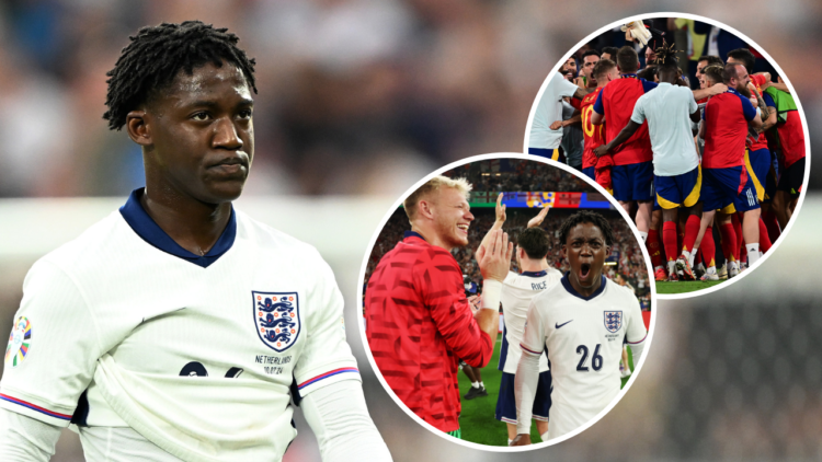 DORTMUND, GERMANY - JULY 10: Kobbie Mainoo of England looks on during the UEFA EURO 2024 semi-final match between Netherlands and England at Footba...