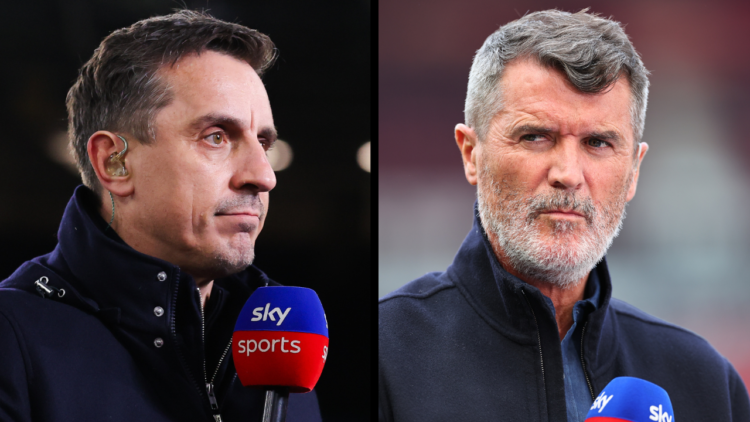 MANCHESTER, ENGLAND - MAY 12: Roy Keane working as a pundit for Sky Sports ahead of the Premier League match between Manchester United and Arsenal ...