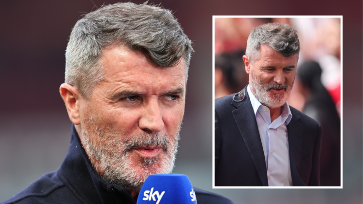 MANCHESTER, ENGLAND - MAY 12: Roy Keane working as a pundit for Sky Sports ahead of the Premier League match between Manchester United and Arsenal ...