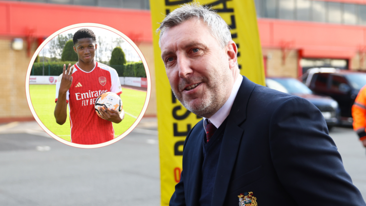 Jason Wilcox outside Old Trafford. Inset, Chido Obi-Martin